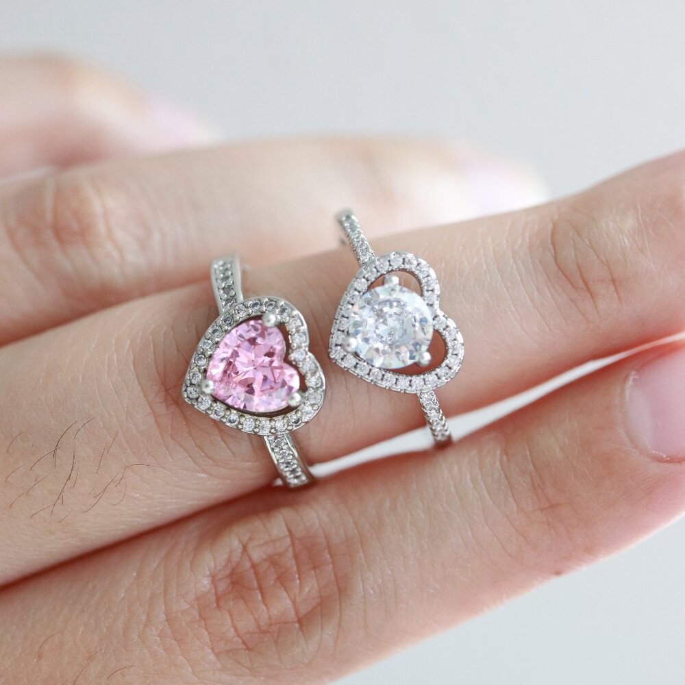 S925 Heart Shape AAA Diamond CZ Adjustable Rings Sterling Silver